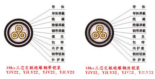 10kv電纜結構圖片（YJV、YJLV、YJY、YJLV、YJV22、YJV32、YJLV22、YJLV32）電纜結構圖